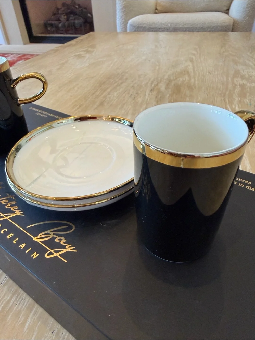 Monterey Bay Fine Porcelain Espresso Cups & Saucers - Set of 2, Restored Black